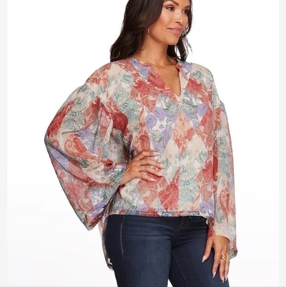 NWT JESSICA SIMPSON BOHO JENA TOP IN PAISLEY PATCH 🤍 Medium - Picture 5 of 8